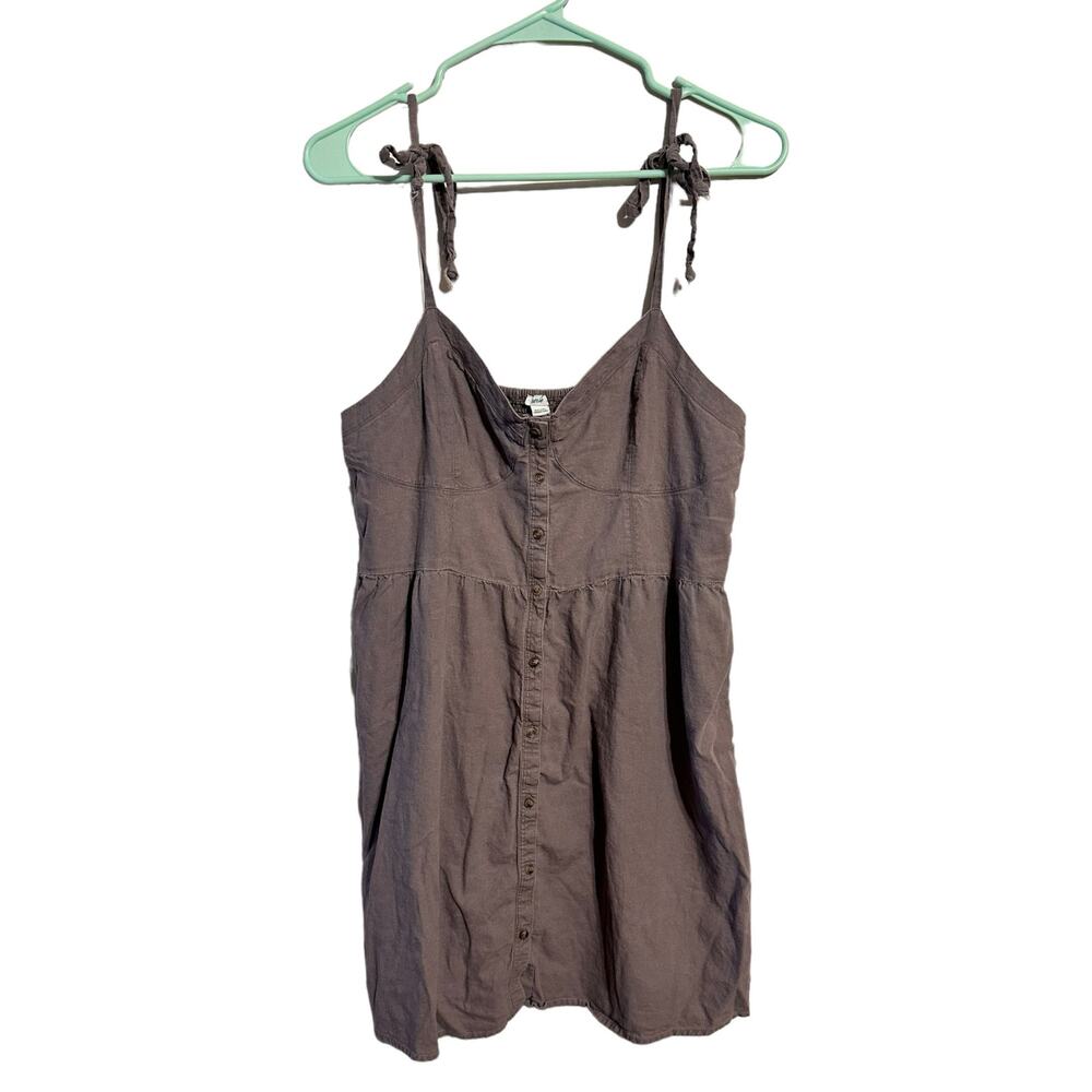 Aerie Taupe Tie Strap Sundress Linen Viscose Blend Size Large